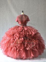 Red Sleeveless Beading and Ruffles Floor Length Sweet 16 Quinceanera Dress