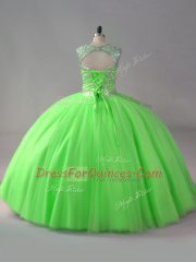 Sexy Scoop Sleeveless Vestidos de Quinceanera Floor Length Beading Tulle