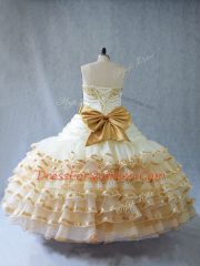 Flirting Champagne Ball Gowns Sweetheart Sleeveless Organza Floor Length Lace Up Embroidery and Ruffled Layers 15 Quinceanera Dress