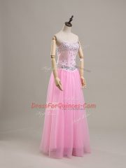 Sleeveless Lace Up Beading Prom Dress