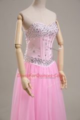 Sleeveless Lace Up Beading Prom Dress