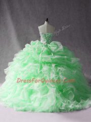 Apple Green Strapless Neckline Beading and Ruffles Sweet 16 Dress Sleeveless Lace Up