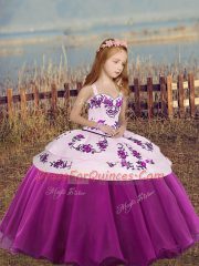 Fuchsia Sleeveless Embroidery High Low Little Girls Pageant Dress Wholesale