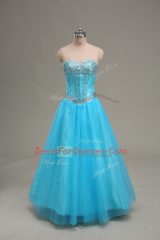 Tulle Sleeveless Floor Length Prom Party Dress and Beading