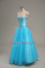 Tulle Sleeveless Floor Length Prom Party Dress and Beading