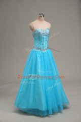 Tulle Sleeveless Floor Length Prom Party Dress and Beading