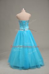 Tulle Sleeveless Floor Length Prom Party Dress and Beading