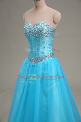 Tulle Sleeveless Floor Length Prom Party Dress and Beading