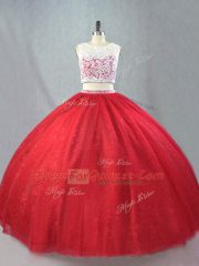 Hot Sale Floor Length Two Pieces Sleeveless Red Quinceanera Dresses Zipper