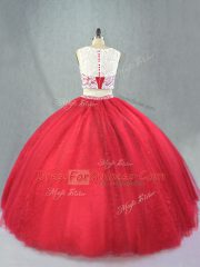 Hot Sale Floor Length Two Pieces Sleeveless Red Quinceanera Dresses Zipper