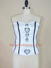 Fashionable White And Black Sleeveless Floor Length Embroidery and Ruffled Layers Lace Up 15 Quinceanera Dress