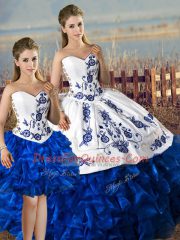 Blue And White Sleeveless Embroidery and Ruffles Floor Length Sweet 16 Quinceanera Dress