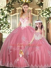 Sweetheart Sleeveless Lace Up Beading and Appliques Sweet 16 Dresses in Watermelon Red