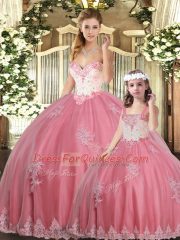 Sweetheart Sleeveless Lace Up Beading and Appliques Sweet 16 Dresses in Watermelon Red