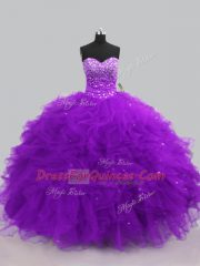 Deluxe Sleeveless Lace Up Floor Length Beading and Ruffles Quinceanera Gown