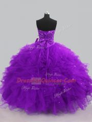 Deluxe Sleeveless Lace Up Floor Length Beading and Ruffles Quinceanera Gown