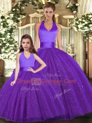 Glamorous Floor Length Ball Gowns Sleeveless Purple Sweet 16 Dress Lace Up