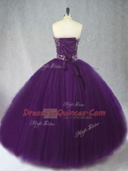 Adorable Purple Sweetheart Lace Up Beading 15th Birthday Dress Sleeveless