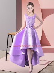 High Low Zipper Court Dresses for Sweet 16 Lavender for Wedding Party with Lace