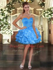 Baby Blue Ball Gowns Sweetheart Sleeveless Organza Mini Length Lace Up Ruffles Homecoming Dress