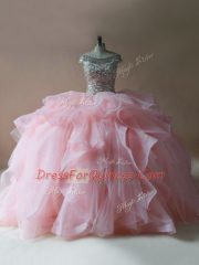 Sleeveless Brush Train Beading and Ruffles Lace Up Vestidos de Quinceanera