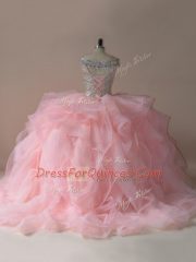 Sleeveless Brush Train Beading and Ruffles Lace Up Vestidos de Quinceanera