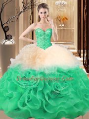 Dramatic Multi-color Sleeveless Floor Length Beading and Ruffles Lace Up Quinceanera Dresses