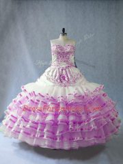 Lovely Ball Gowns 15th Birthday Dress Lilac Sweetheart Organza Sleeveless Floor Length Lace Up