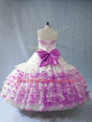 Lovely Ball Gowns 15th Birthday Dress Lilac Sweetheart Organza Sleeveless Floor Length Lace Up