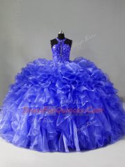Ball Gowns Sleeveless Blue Sweet 16 Dress Brush Train Zipper