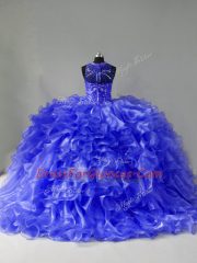 Ball Gowns Sleeveless Blue Sweet 16 Dress Brush Train Zipper