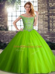 Fine Sleeveless Brush Train Lace Up Beading Sweet 16 Dresses