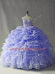 Organza Sleeveless Sweet 16 Quinceanera Dress Brush Train and Beading and Ruffles and Pick Ups