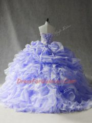 Organza Sleeveless Sweet 16 Quinceanera Dress Brush Train and Beading and Ruffles and Pick Ups