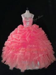 Vintage Ball Gowns Quinceanera Gown Baby Pink Straps Organza Sleeveless Zipper