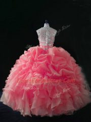 Vintage Ball Gowns Quinceanera Gown Baby Pink Straps Organza Sleeveless Zipper
