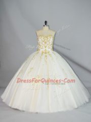 Sophisticated Floor Length Lace Up Quince Ball Gowns Champagne for Sweet 16 and Quinceanera with Beading
