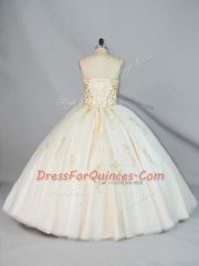 Sophisticated Floor Length Lace Up Quince Ball Gowns Champagne for Sweet 16 and Quinceanera with Beading