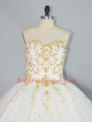 Sophisticated Floor Length Lace Up Quince Ball Gowns Champagne for Sweet 16 and Quinceanera with Beading