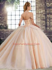 Lace Up Sweet 16 Quinceanera Dress Olive Green for Military Ball and Sweet 16 and Quinceanera with Beading Brush Train