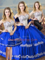 Floor Length Lace Up Quinceanera Dress Royal Blue for Sweet 16 and Quinceanera with Beading and Embroidery