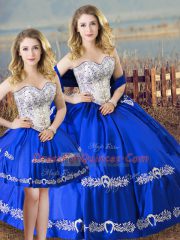 Floor Length Lace Up Quinceanera Dress Royal Blue for Sweet 16 and Quinceanera with Beading and Embroidery