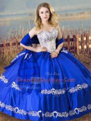 Floor Length Lace Up Quinceanera Dress Royal Blue for Sweet 16 and Quinceanera with Beading and Embroidery