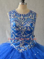 Glamorous Blue Scoop Neckline Beading and Ruffles Quinceanera Gown Sleeveless Side Zipper