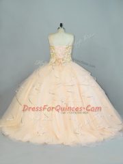 Customized Floor Length Champagne Vestidos de Quinceanera Straps Sleeveless Lace Up