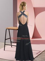 Sleeveless Backless Floor Length Beading Evening Dress