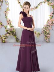 Dazzling Dark Purple Chiffon Lace Up Straps Sleeveless Floor Length Vestidos de Damas Hand Made Flower