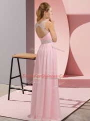 Customized Empire Scoop Sleeveless Chiffon Floor Length Backless Beading Prom Evening Gown