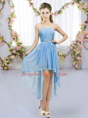 Blue Chiffon Lace Up Sweetheart Sleeveless High Low Vestidos de Damas Beading