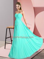 Inexpensive Floor Length Lace Up Prom Party Dress Turquoise for Prom and Party with Ruching